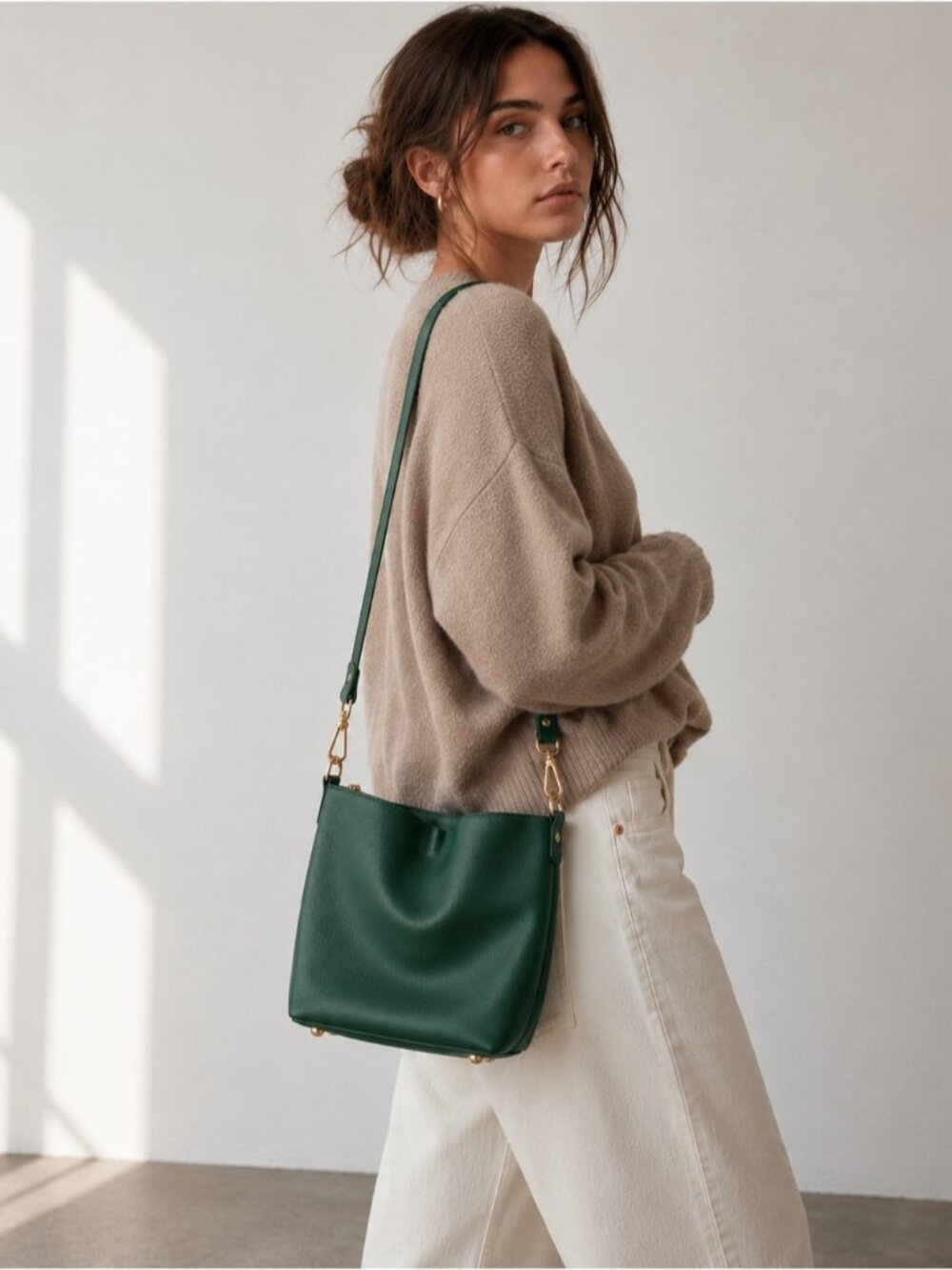 Miniso Dark Green Faux Leather Adjustable Crossbody Shoulder Bag